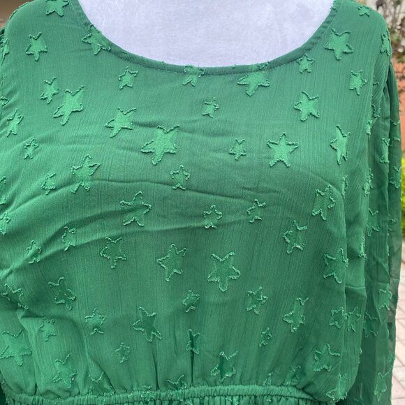 Torrid Green Star Semi-Sheer Long Sleeve Elastic Waist Blouse, Size 2X #274 - Picture 10 of 10